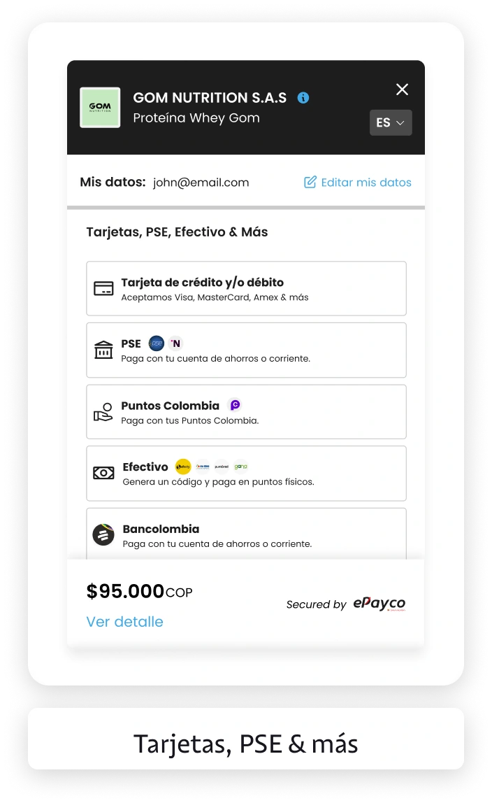 Pagos con tarjetas, PSE y más